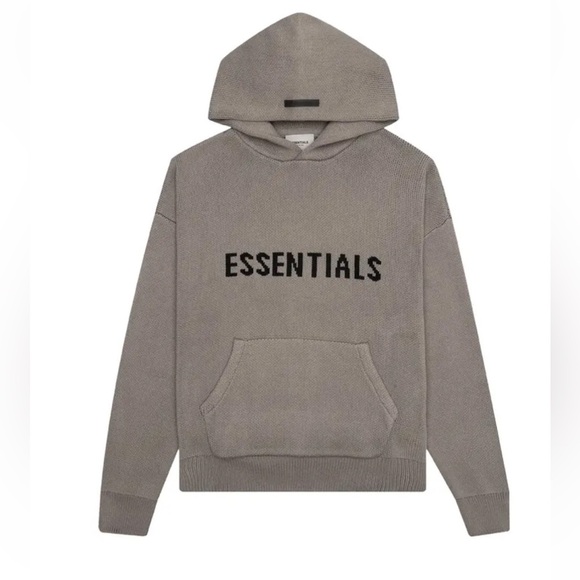 Essentials Knit Logo Hoodie Pullover Black & Taupe Size XS - Picture 5 of 15